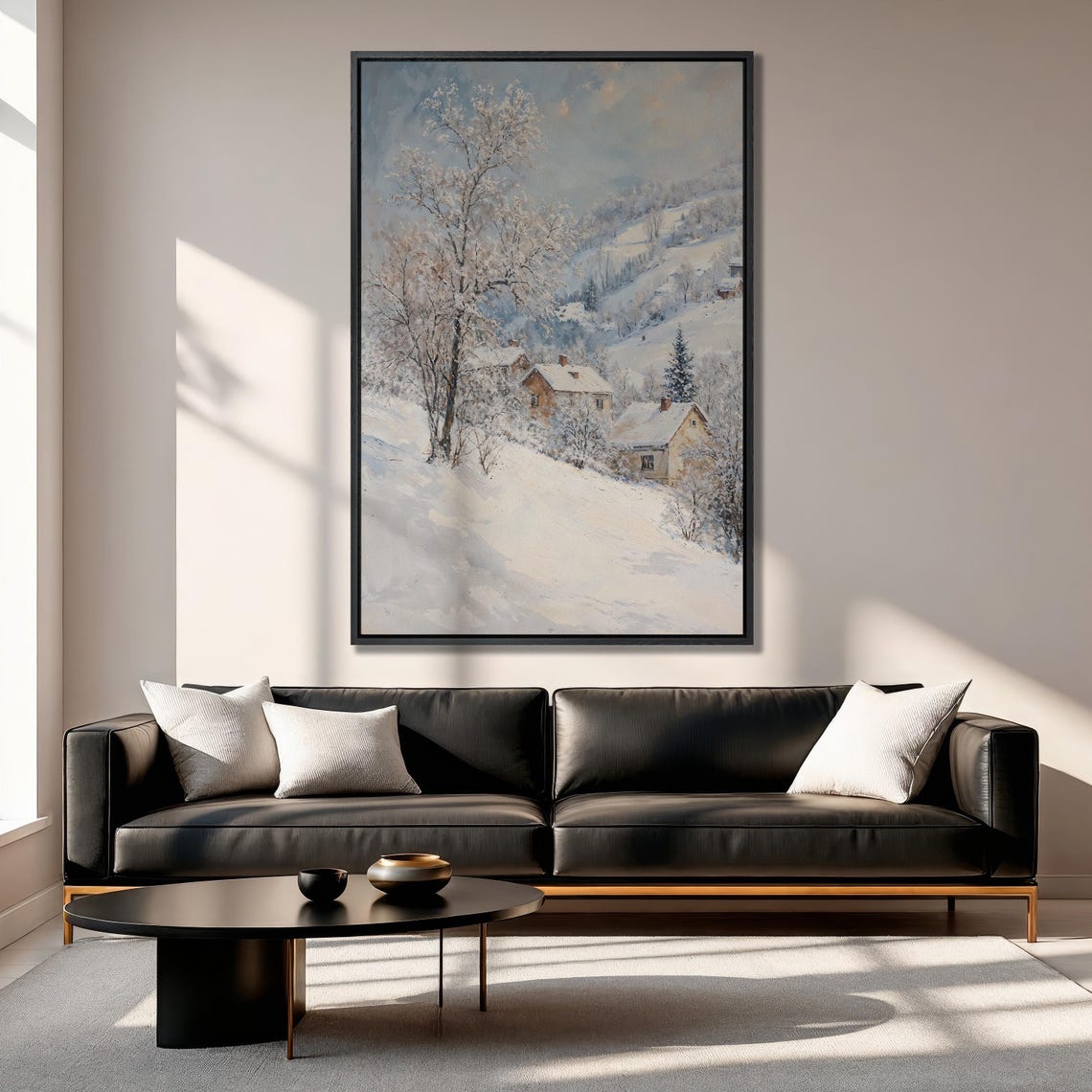Winter Wonderland Extra Large Framed Print Snowy Village And Mountain Landscape Wall Art Cozy Cottages Home Decor Ready To Hang - Image 6