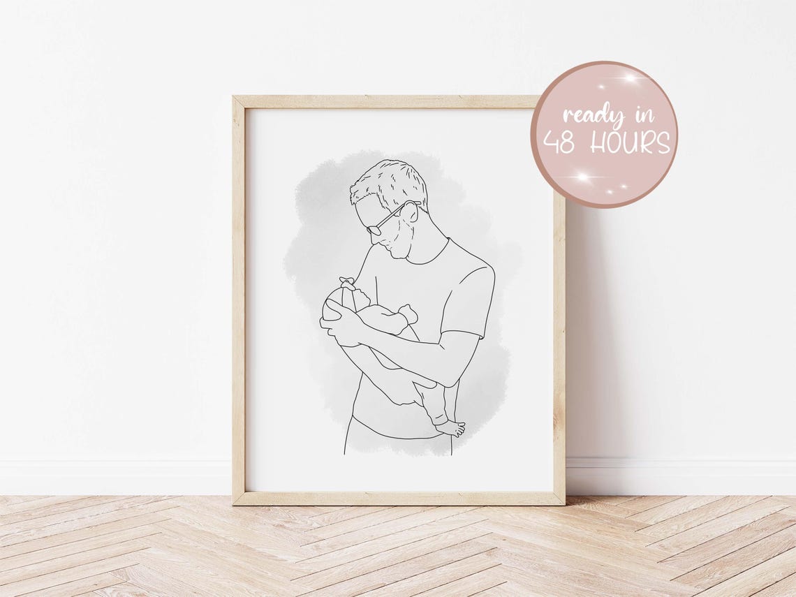 Custom Art For Dad Gift For Dad Illustration Custom Gift For Husband Art Of Family Personalized Gift Custom Line Art