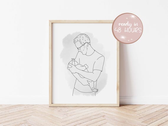 Custom Art For Dad Gift For Dad Illustration Custom Gift For Husband Art Of Family Personalized Gift Custom Line Art