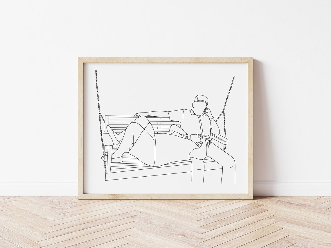 Three Children Sitting Barefoot Line Art Siblings Portrait Poster - Image 2