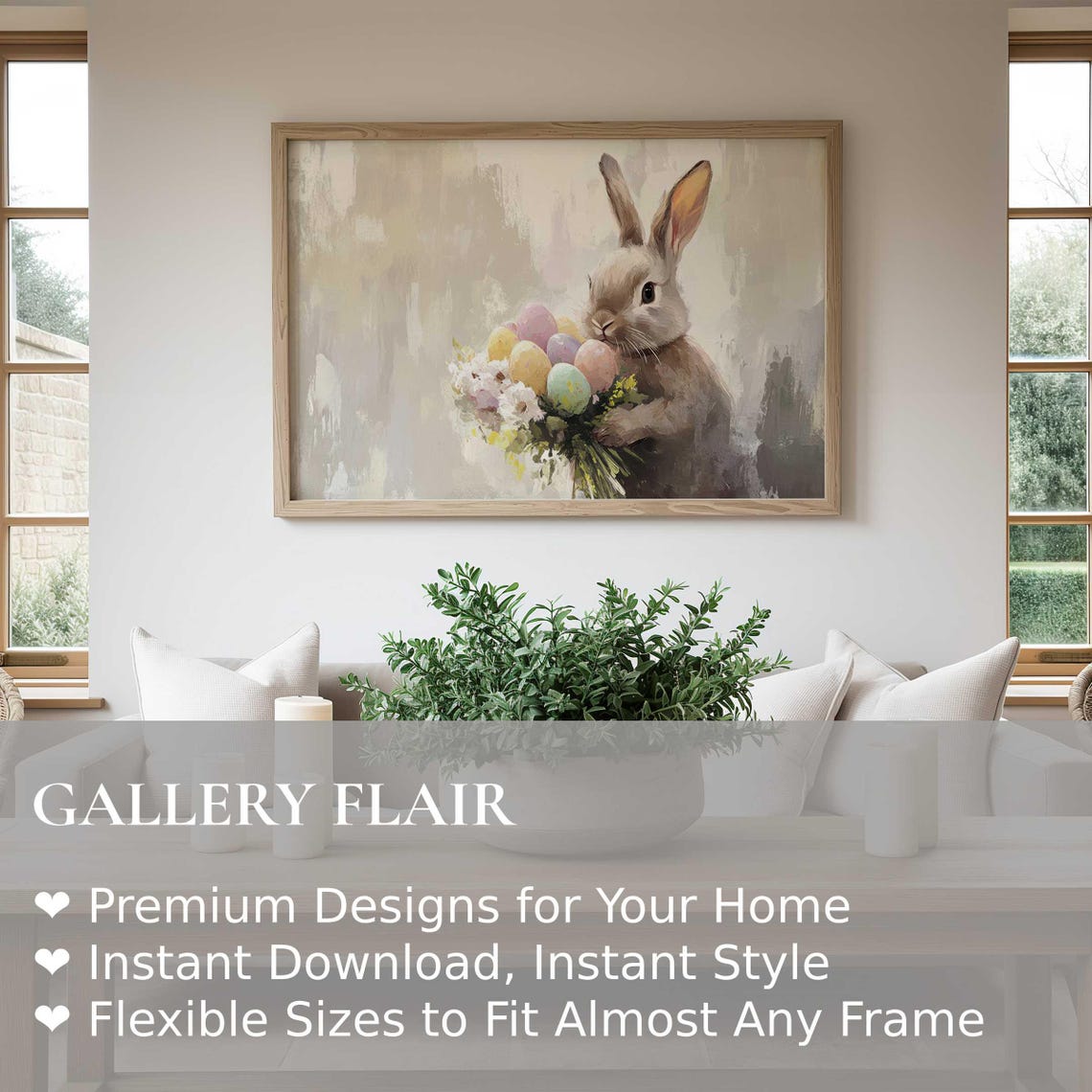 Bunny Holding Pastel Easter Eggs Bouquet Spring Painting Wall Art - Image 2