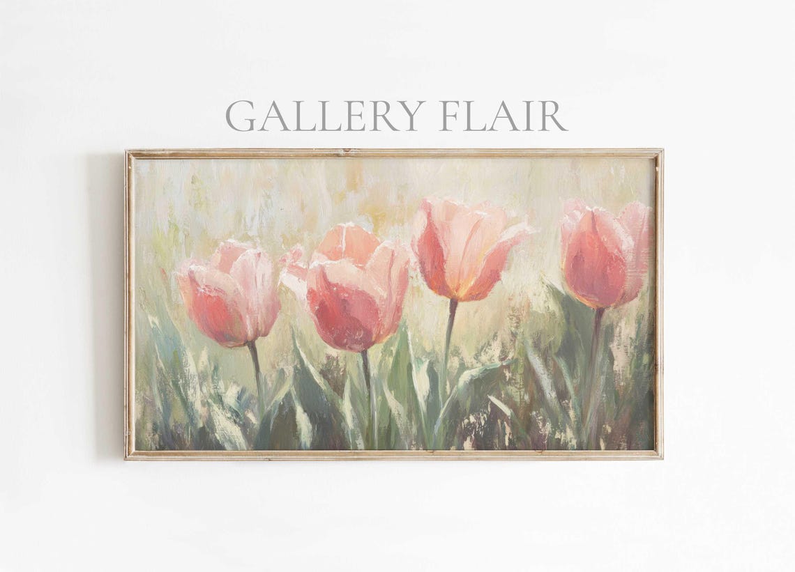 Pink Tulips Soft Light Vintage Impressionist Floral Wall Art