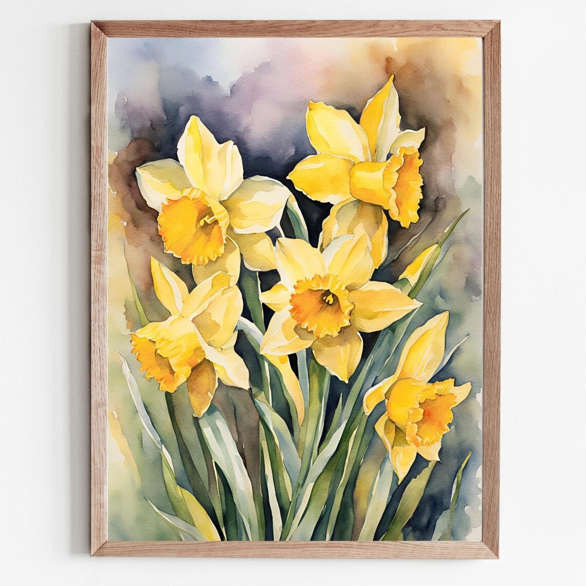 Spring Flowers Daffodils Watercolor Landscape Art Print