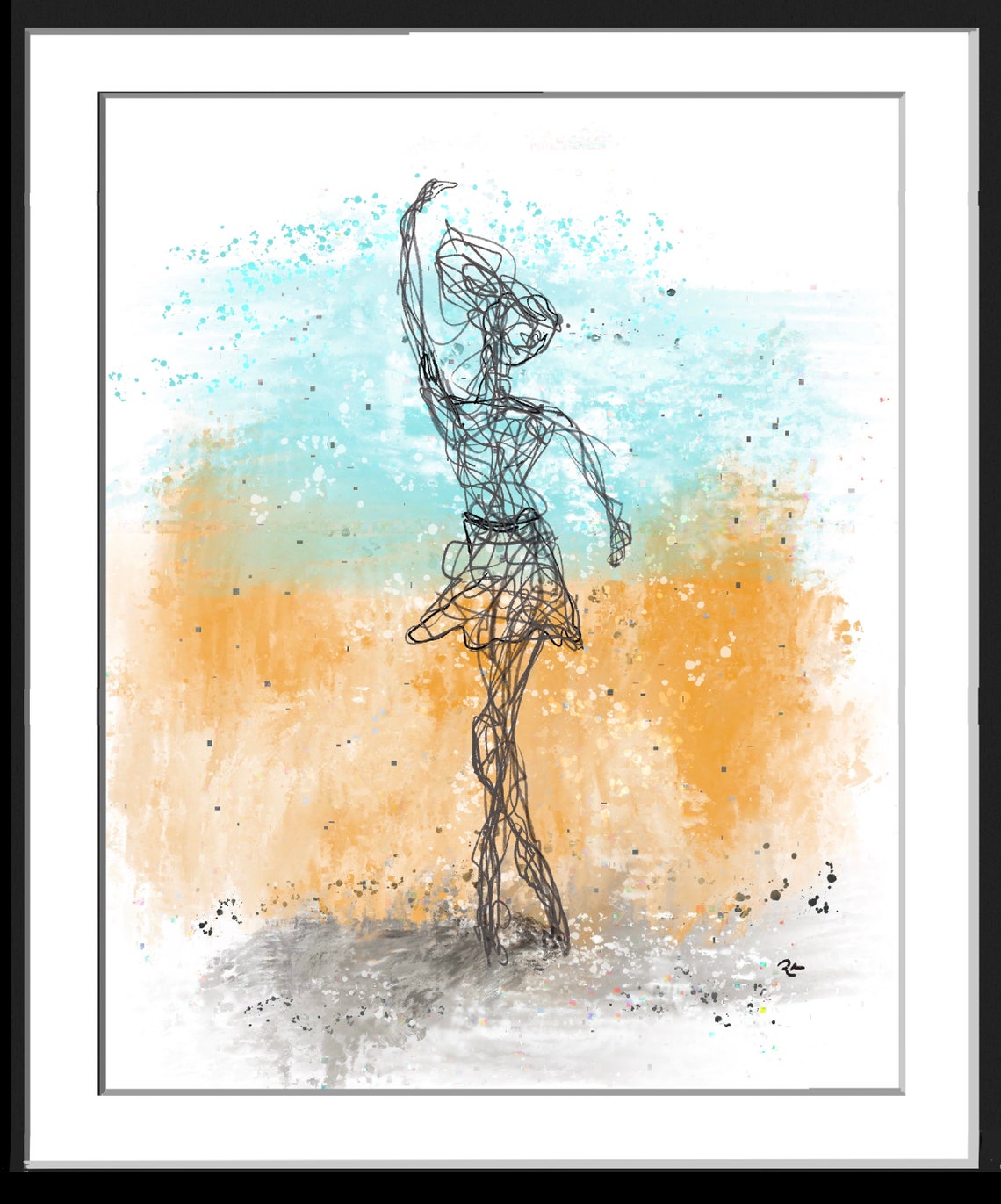 Abstract Black Wire Art Ballerina Dancer Watercolor Figure Poster - Image 5