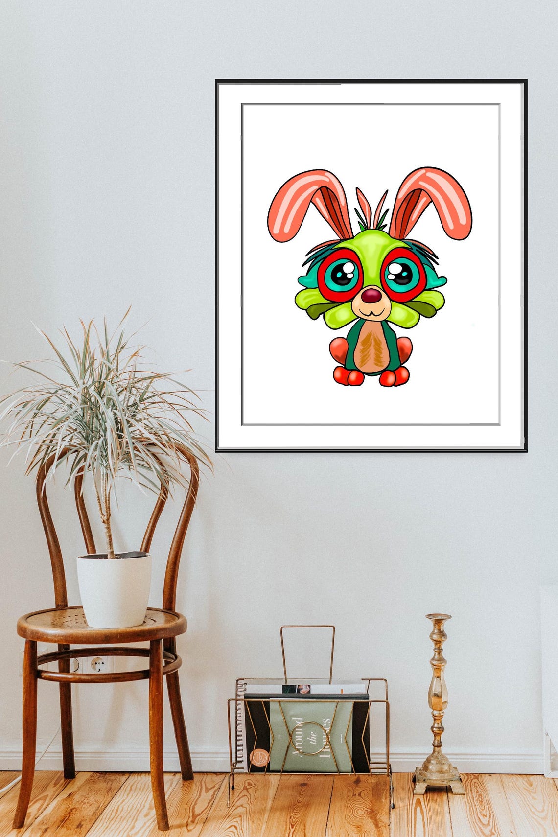 Cute Cartoon Bunny Rabbit with Big Eyes Nursery Illustration Poster - Image 4
