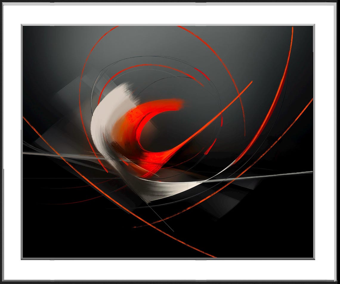 Origins Red White Dynamic Abstract Swirls On Black Canvas Poster - Image 4