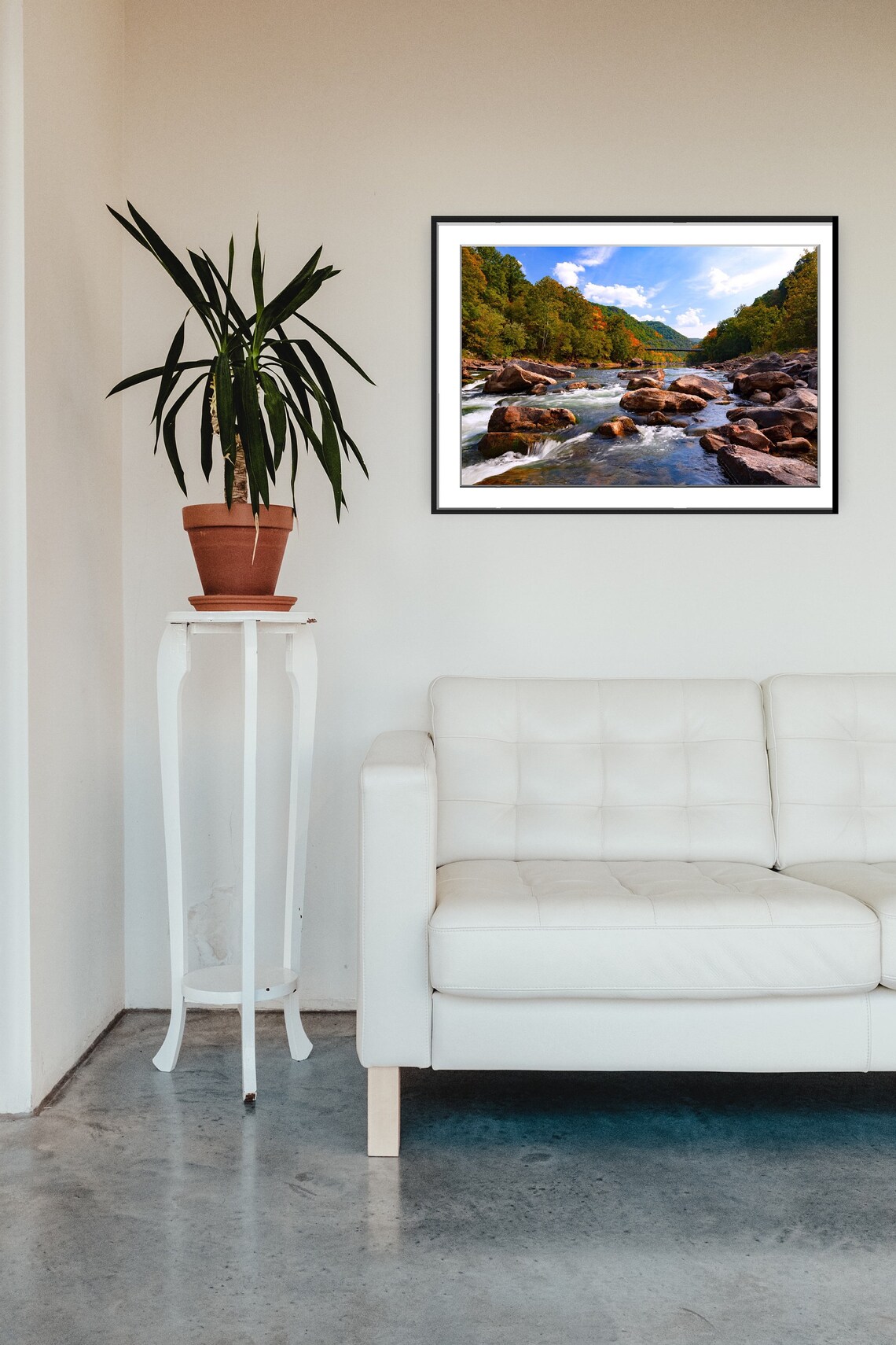 River Rapids And Bridge, Autumn Fall Landscape Art Print - Image 5