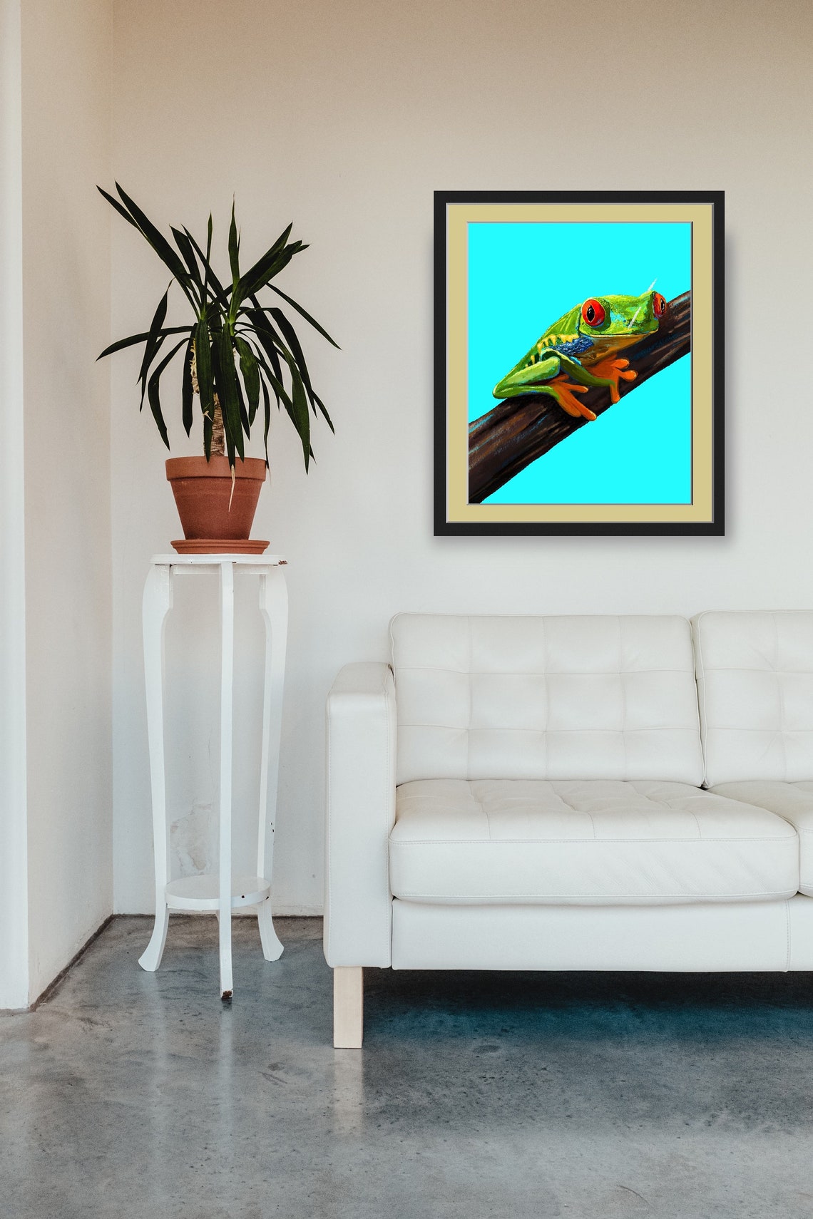Vivid Red Eyed Tree Frog On Branch Turquoise Kids Room Art Poster - Image 2