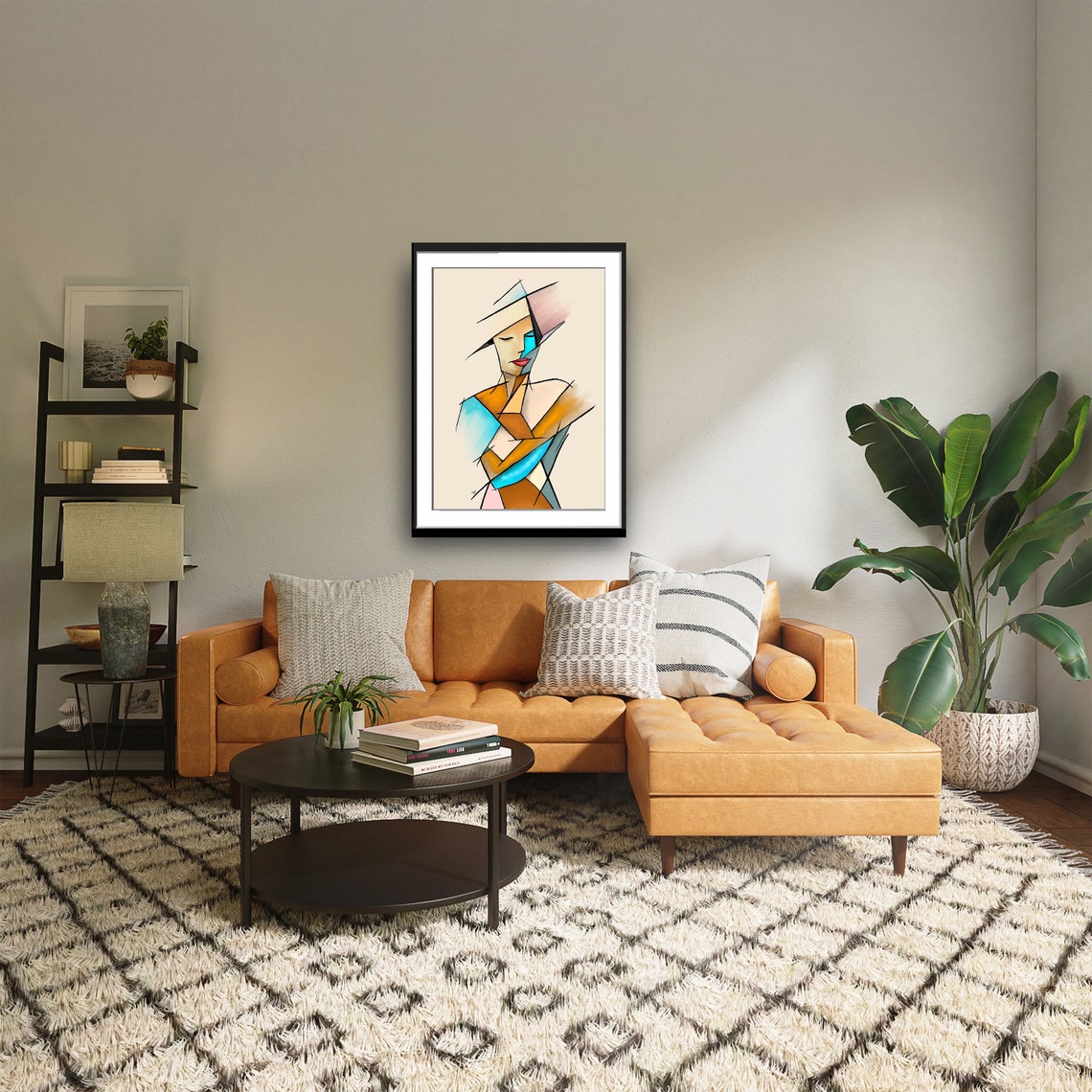 Cubist Woman Torso Geometric Blocks Orange Blue Abstract Poster - Image 4