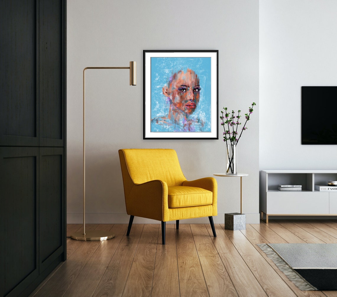 Abstract Blue Painted Portrait of a Woman's Face Modern Art Poster - Image 4