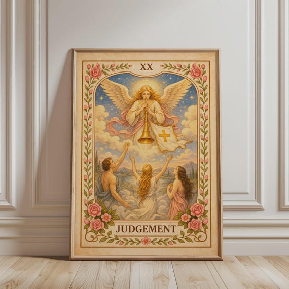 Spiritual Wall Art 20 Judgement Tarot Card Print Floral Bohemian Major Arcana Mystic Botanical Vintage Poster Celestial Home Decor