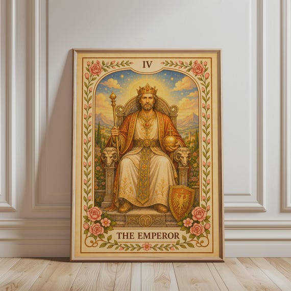 Spiritual Wall Art 4 The Emperor Tarot Card Print Floral Bohemian Major Arcana Mystic Botanical Vintage Poster Celestial Home Decor
