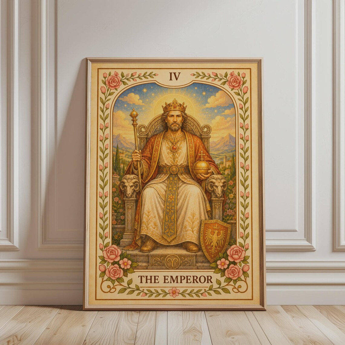 The Emperor IV Tarot Card Floral Botanical Mystic Vintage Wall Art