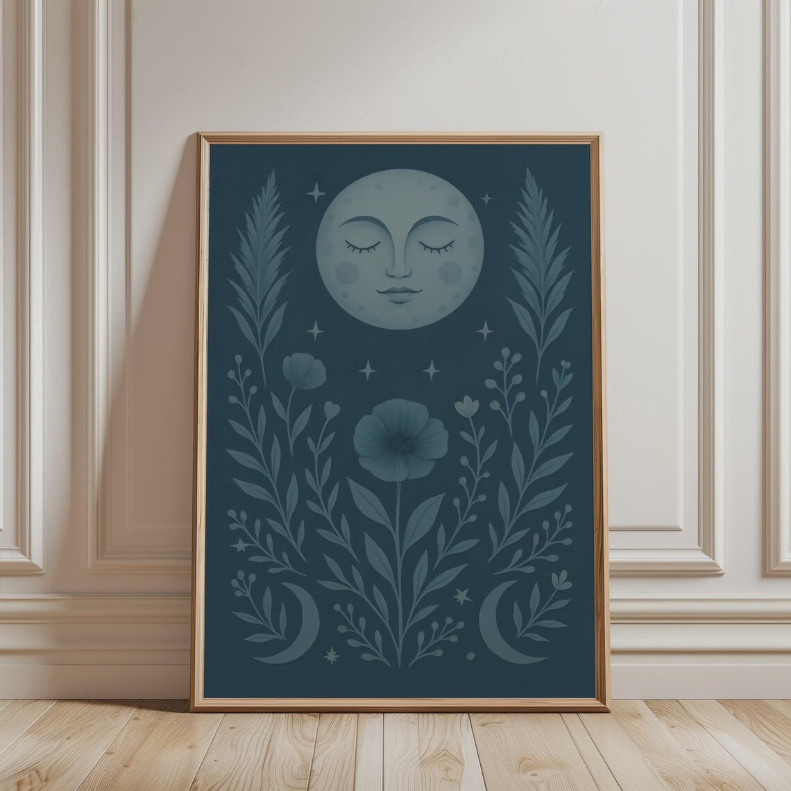 Boho Moon Floral Art Print, Celestial Botanical
