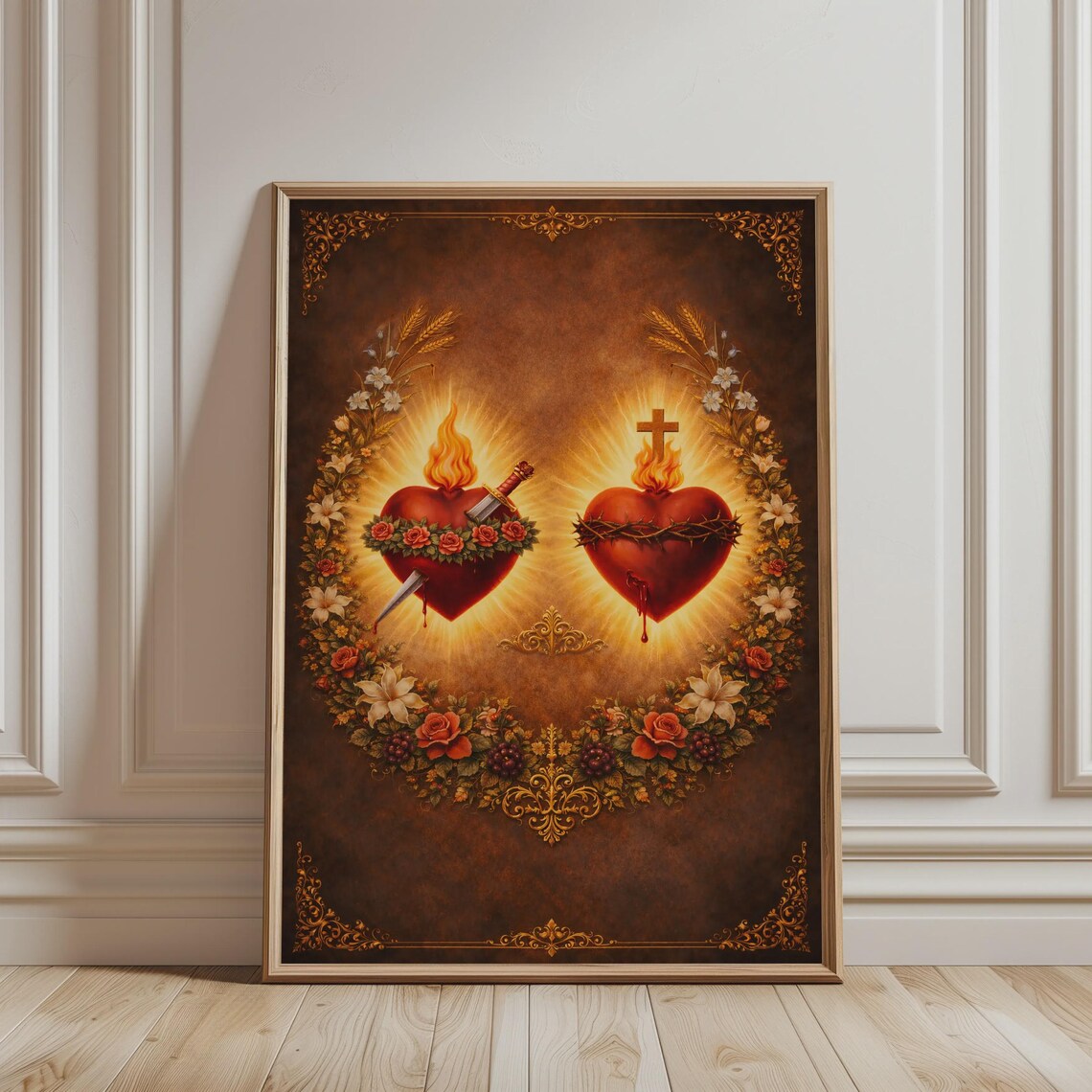 Sacred Heart Of Jesus And Immaculate Mary, Vintage Religious Poster