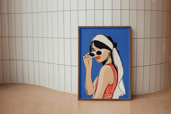 Girly Wall Art For Apartment Decor Minimalist Portrait Poster Kitchen Self Care Print Cool Girl Blue Unexpected Red