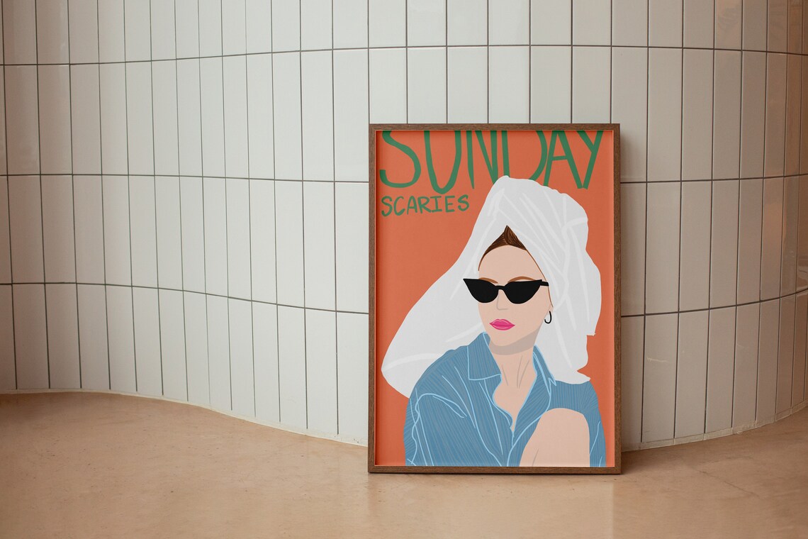 Sunday Scaries Girl Towel Sunglasses Retro Orange Chic Self Care Poster