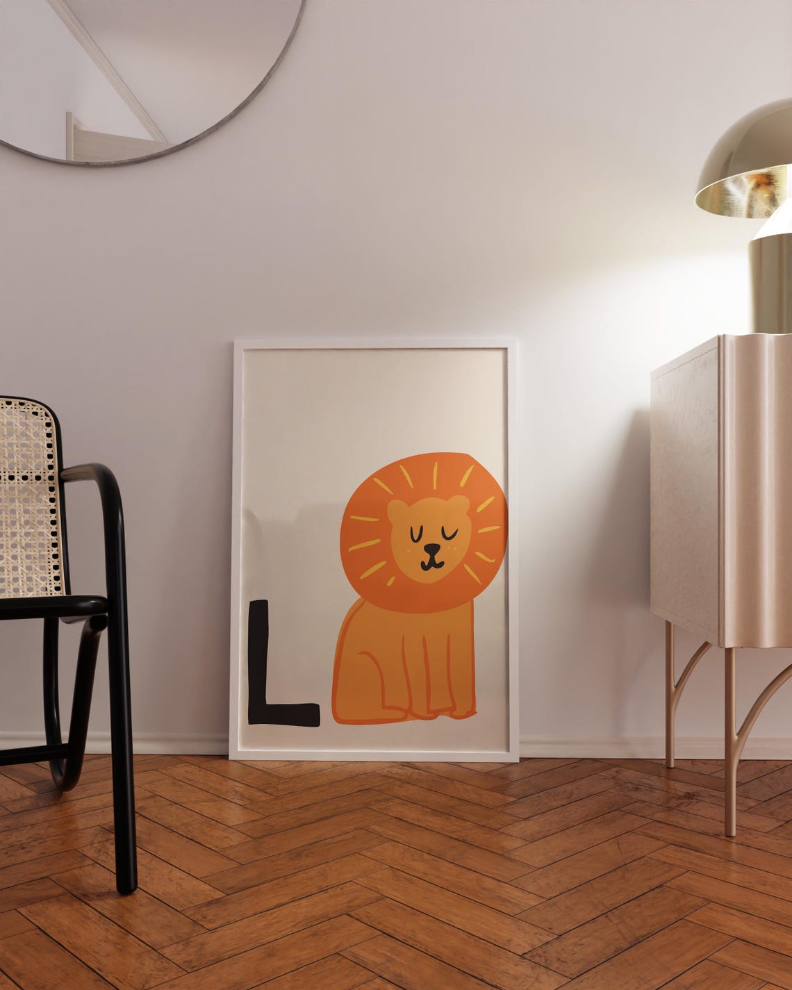 Letter L Cute Orange Lion Alphabet Kids Animal Nursery Art Poster