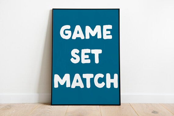Game Set Match Teal Typography Tennis Fan Sports Decor Poster