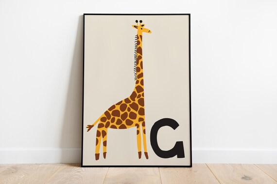 Giraffe Letter G Alphabet Safari Nursery Kids Room Wall Poster