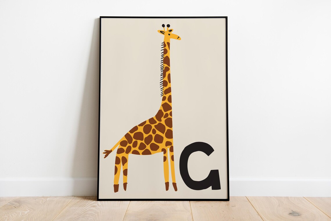 Giraffe Letter G Alphabet Safari Nursery Kids Room Wall Poster