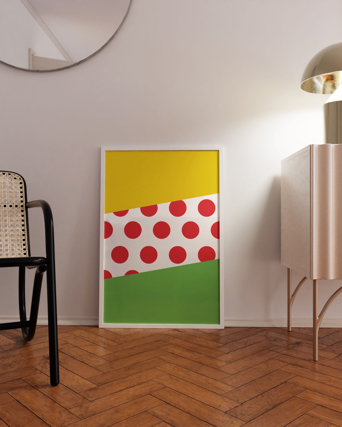 Polka Dot Cycling Jersey Yellow Green Bold Geometric Sport Poster
