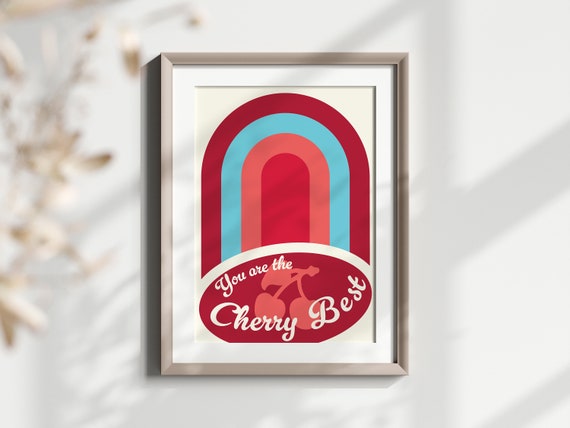 Wall Art Gift For Best Friend Cherry Dopamine Decor Colorful Your Home Mid Century Modern Fruit