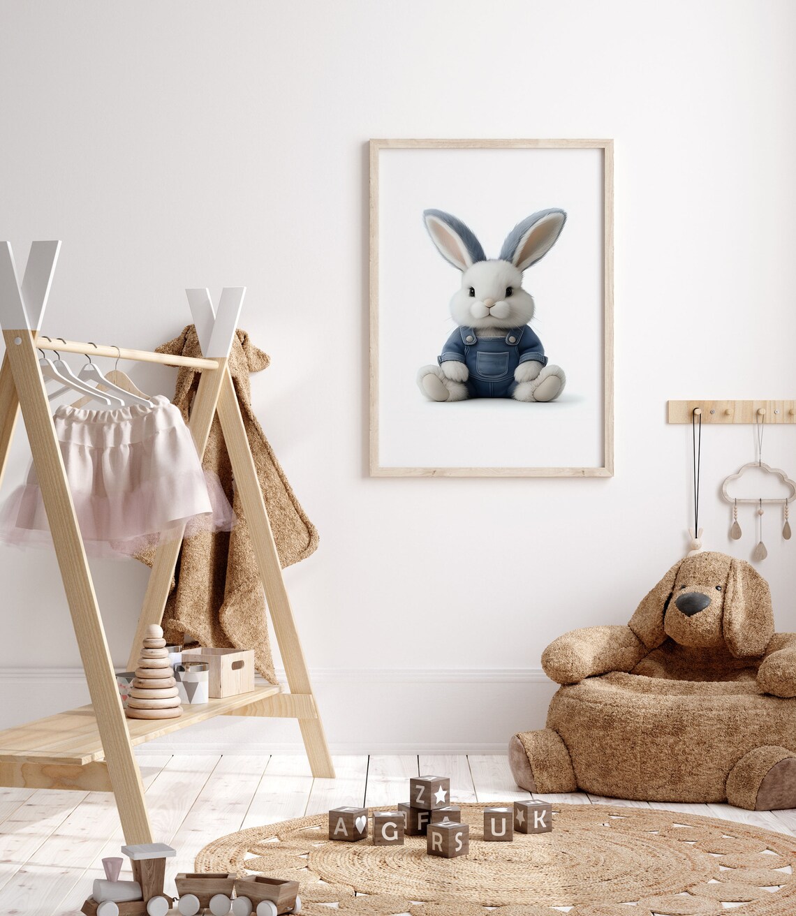 Adorable Baby Bunny in Denim Overalls Sweet Nursery Animal Poster - Image 5