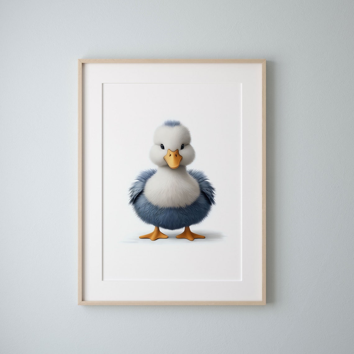Adorable Fluffy Baby Duckling in Blue Gray Nursery Animal Poster - Image 3