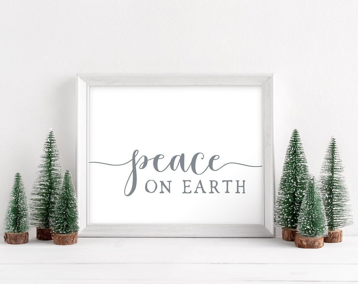 Peace On Earth Minimalist White Script Christmas Quote Wall Art - Image 2