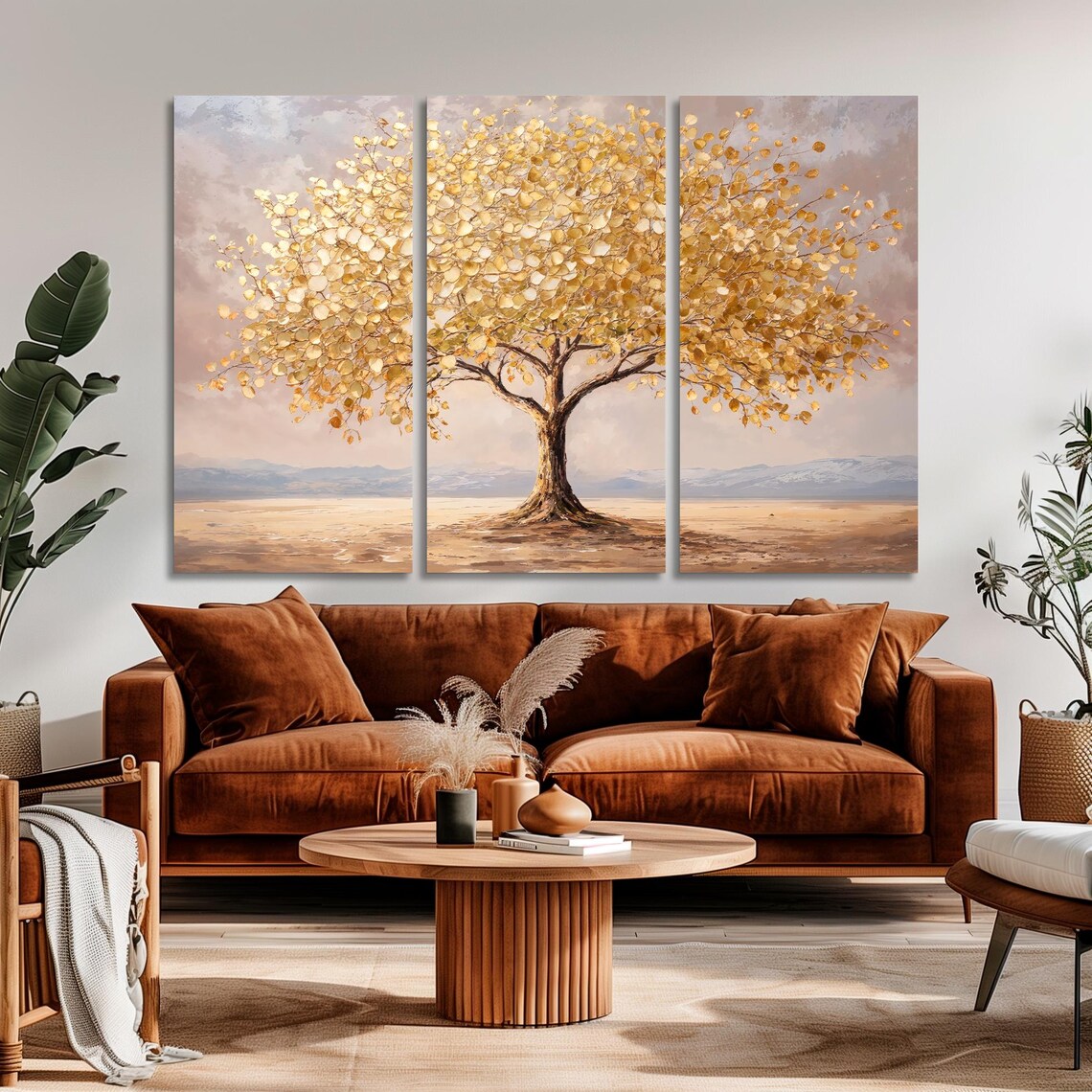 Golden Leaf Tree Modern Landscape Luxury Art Print - Image 5