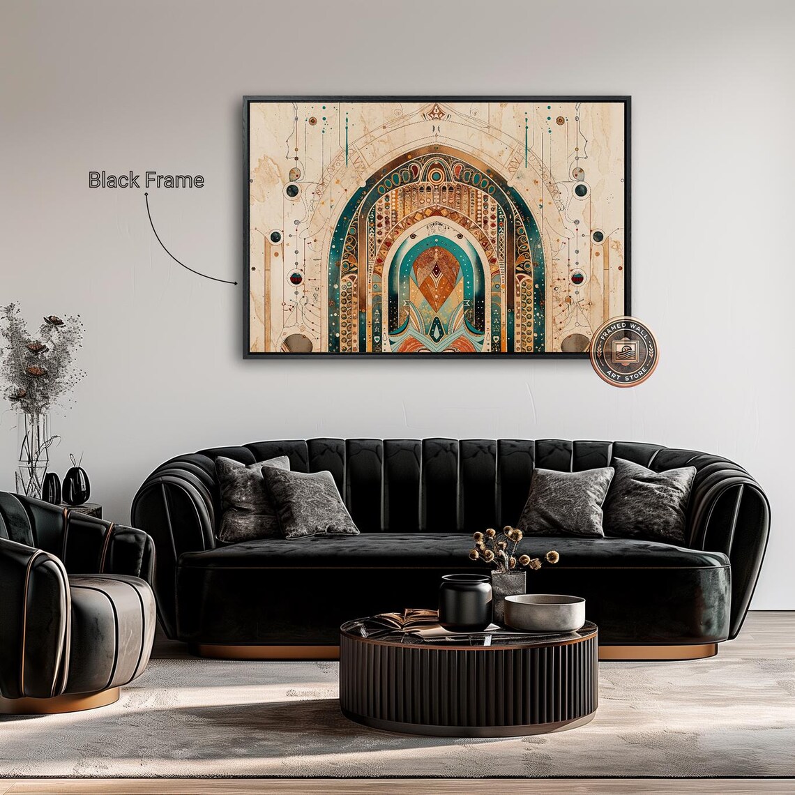 Bohemian Ornate Arch Mandala Teal Gold Geometric Mystical Art Poster - Image 2