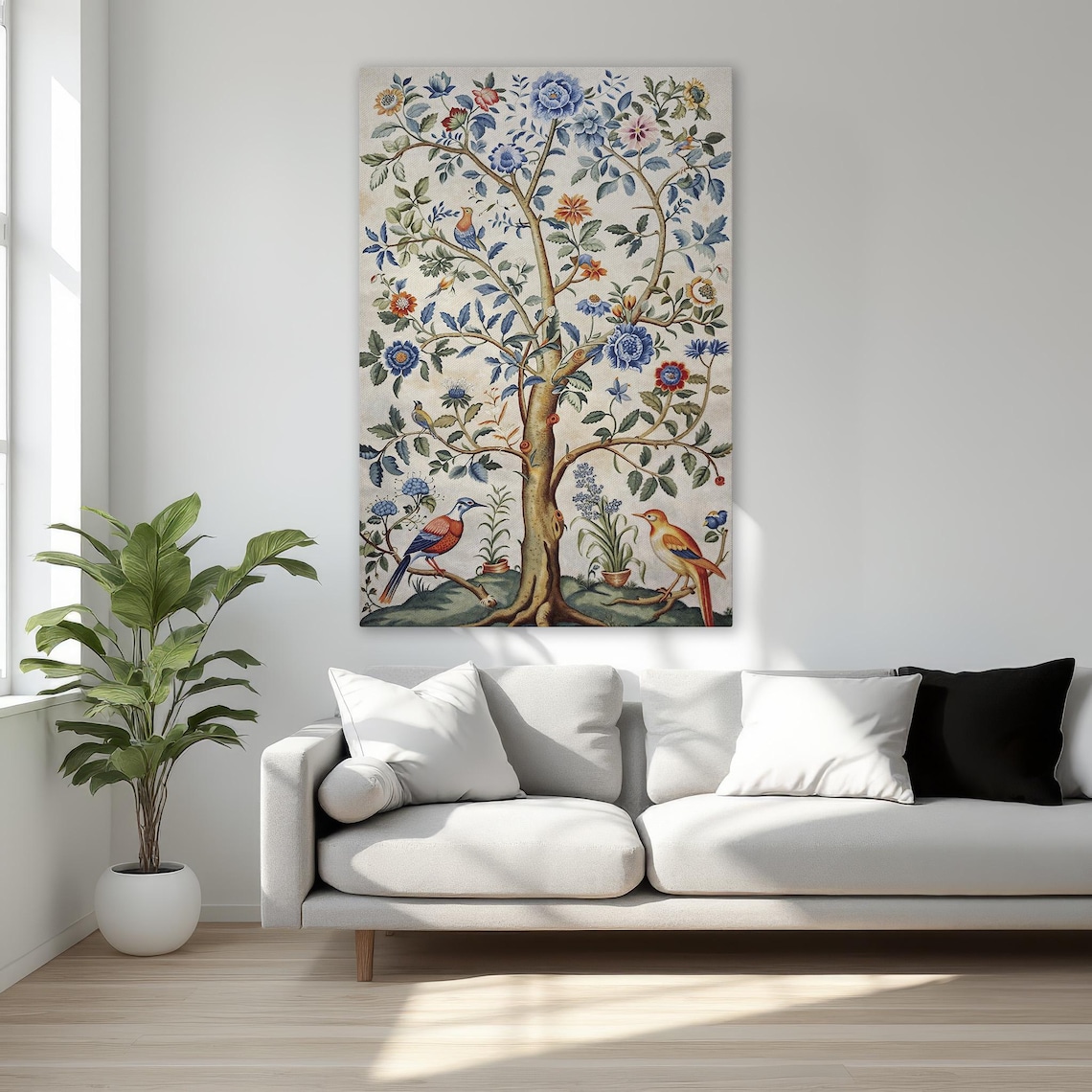 Vintage Botanical Floral Tree With Birds Art Print