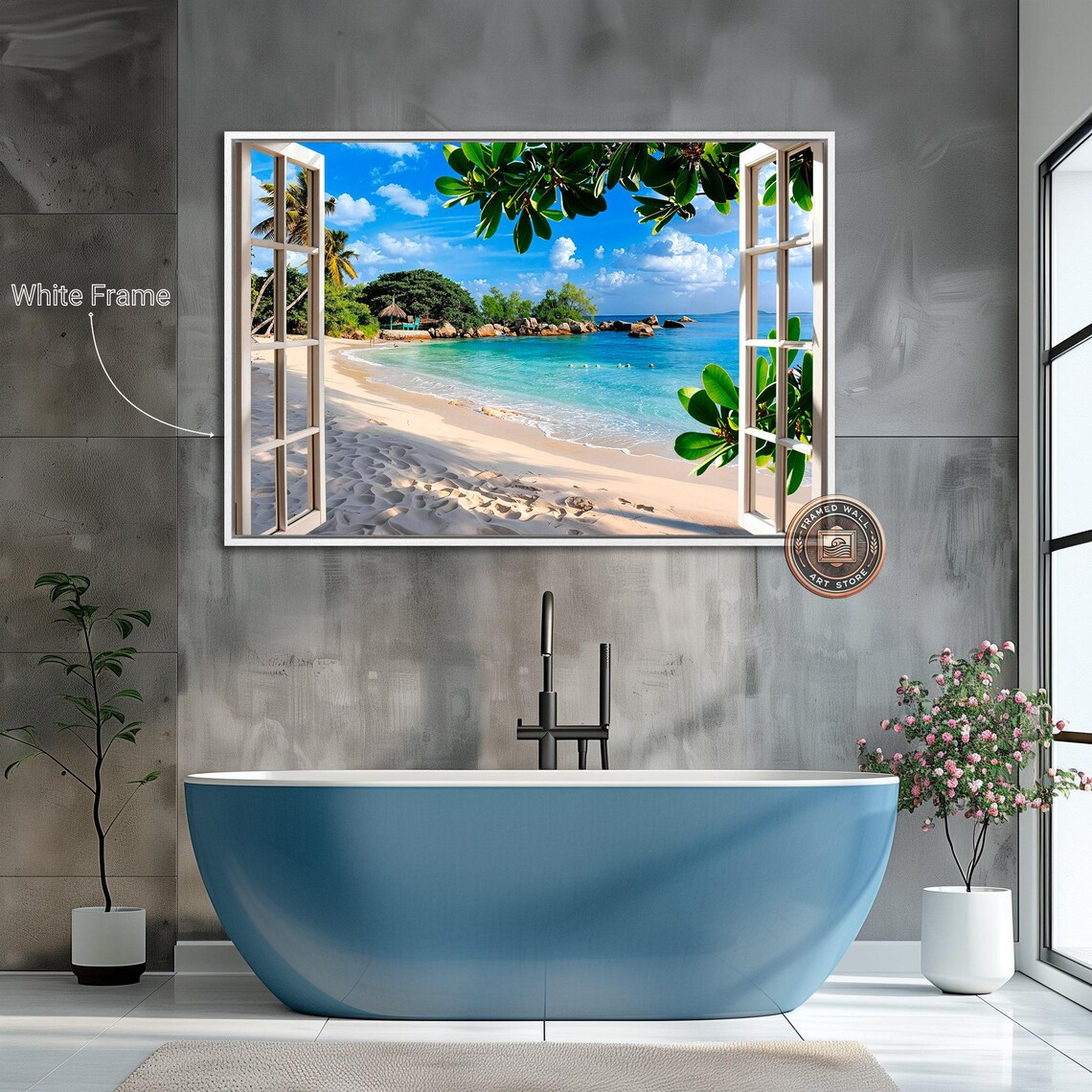 Tropical Beach Window View Art Print, Coastal Scene - Image 4