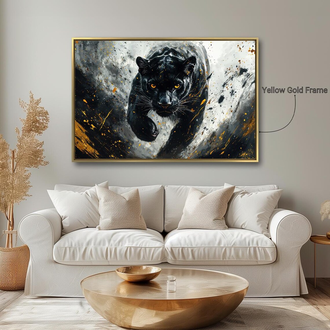 Fierce Black Panther Golden Splash Eyes Modern Big Cat Art Poster - Image 4