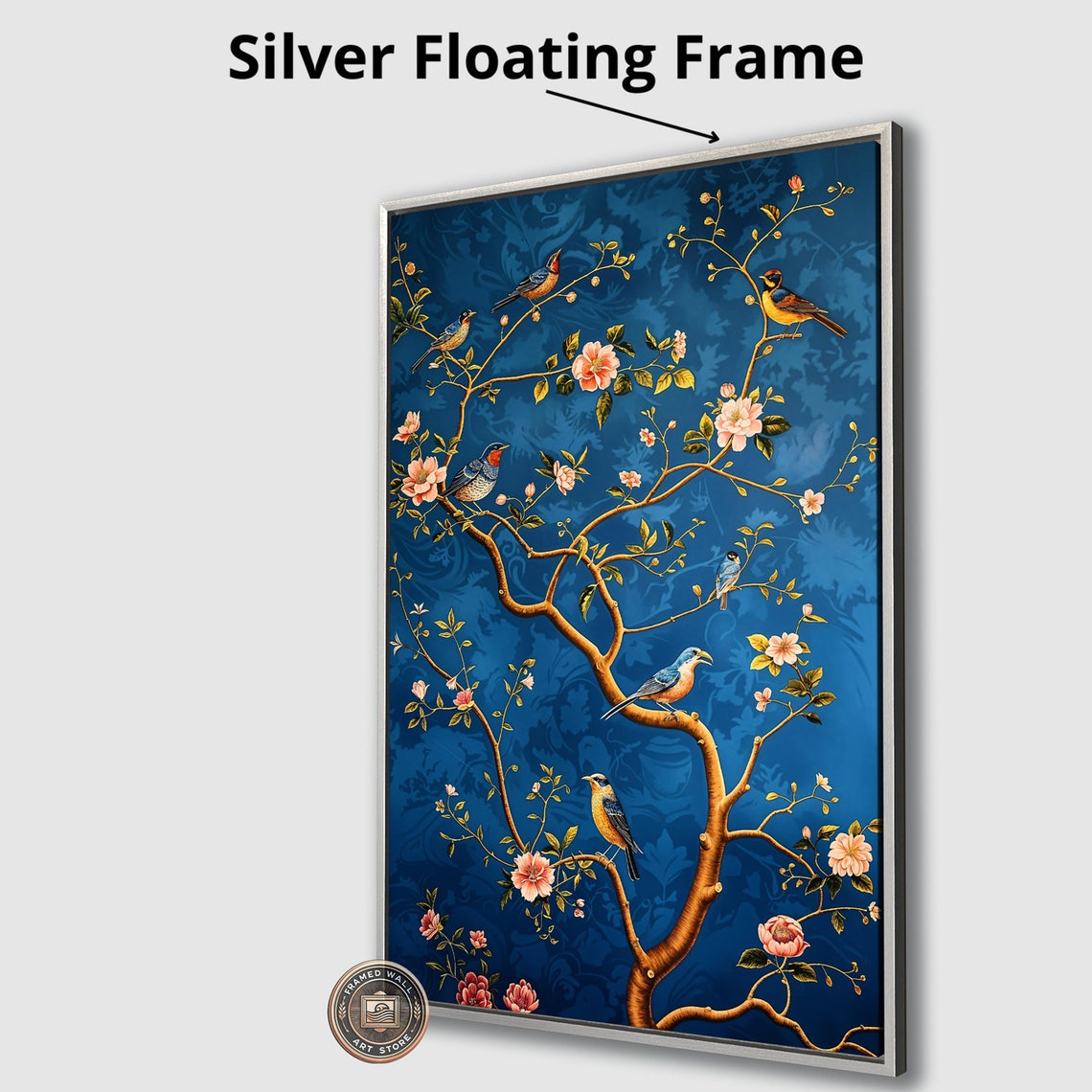 Chinoiserie Birds Blossom Tree Teal Blue Elegant Nature Art Poster - Image 3