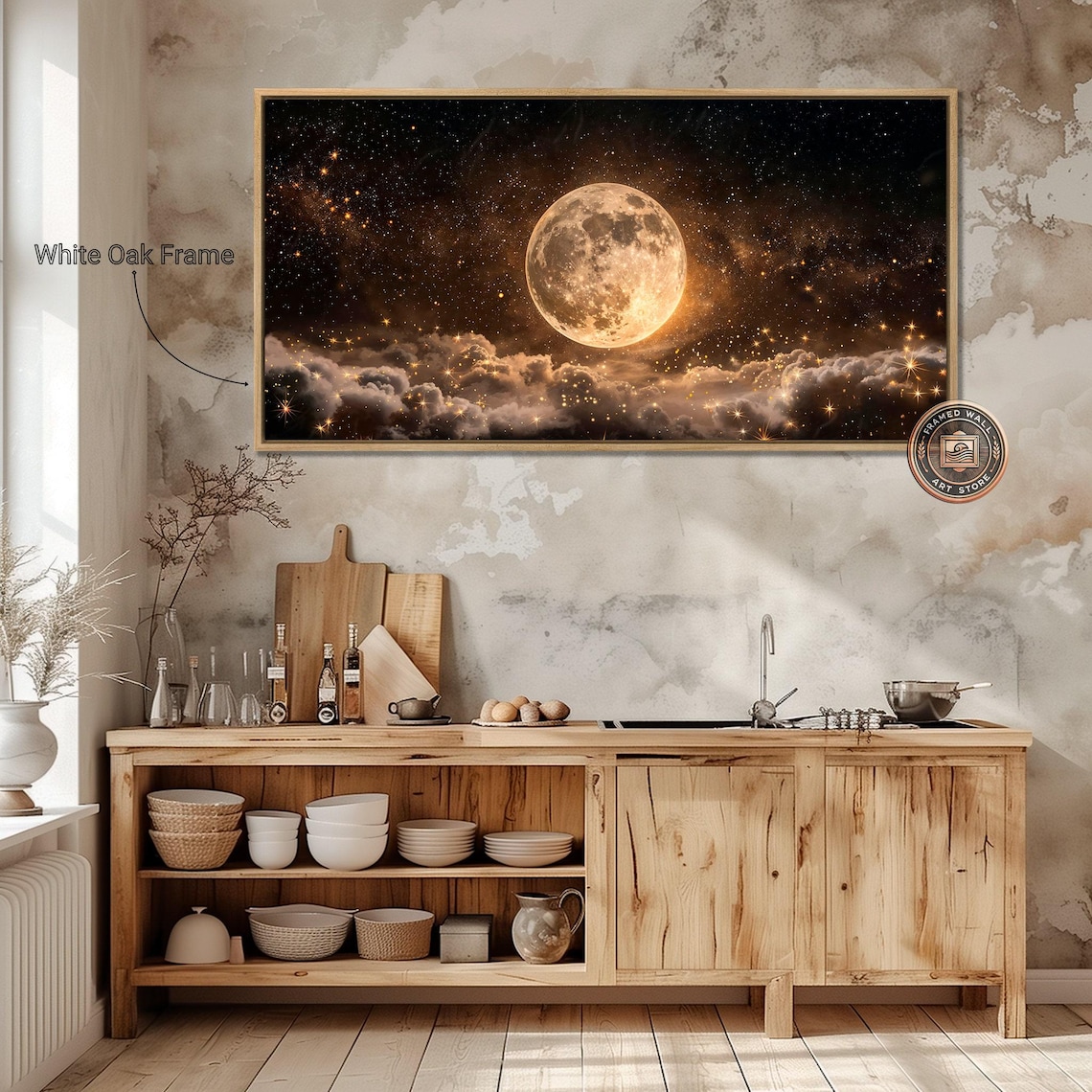 Full Moon in Starry Night Sky Celestial Poster Print - Image 3