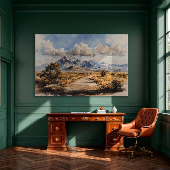 Panoramic Mountain Landscape Framed Canvas Print Cloudy Sky And Wilderness Wall Art Country Road Decor Ready To Hang