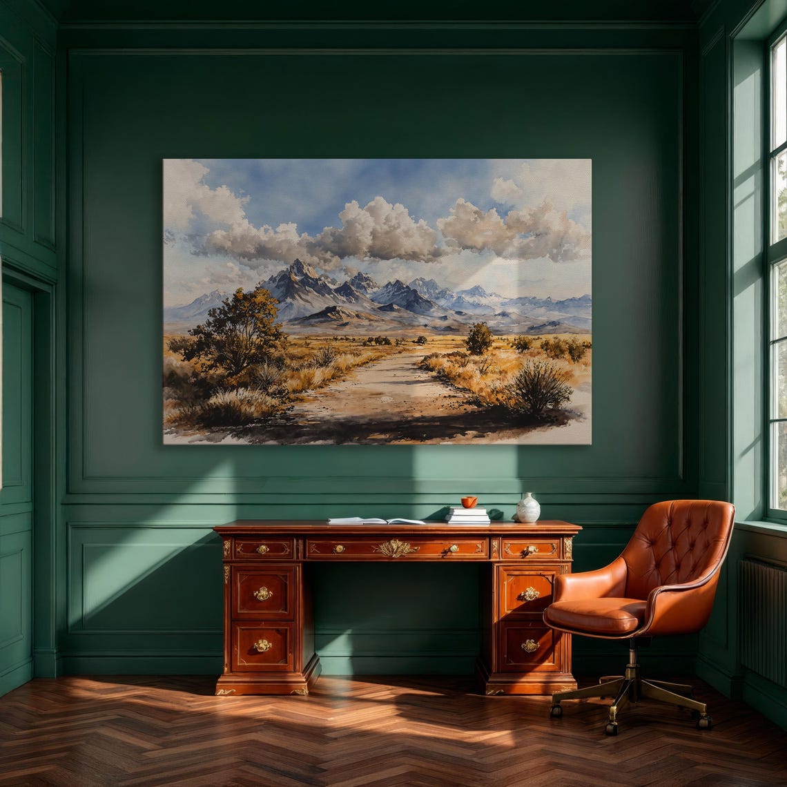 Mountain Desert Trail Snowy Peaks Panoramic Landscape Poster