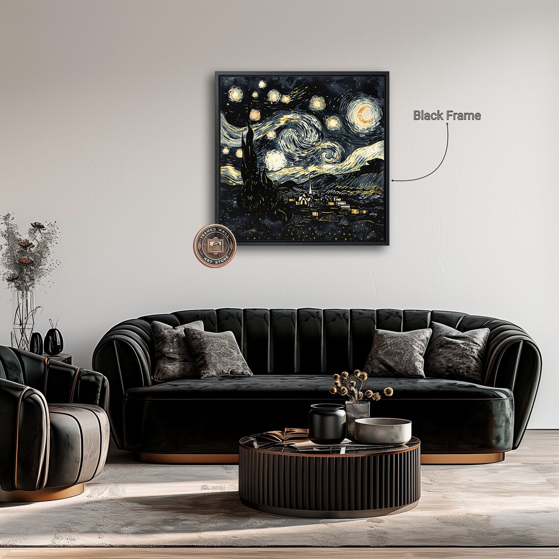 Starry Night Swirling Sky Village Van Gogh Style Dreamy Art Poster - Image 2
