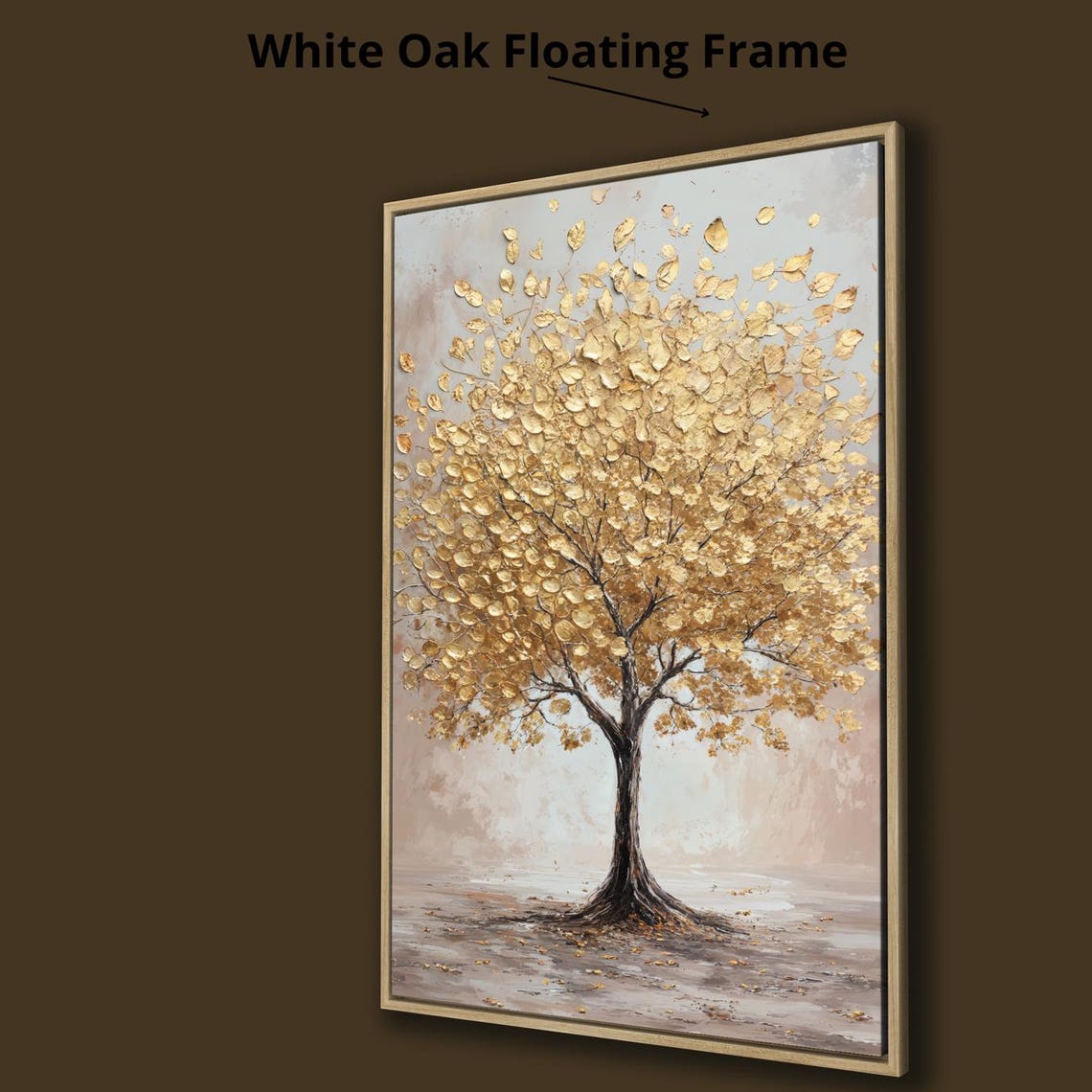 Graceful Golden Leaf Tree With Falling Leaves Neutral Wall Poster - Image 4