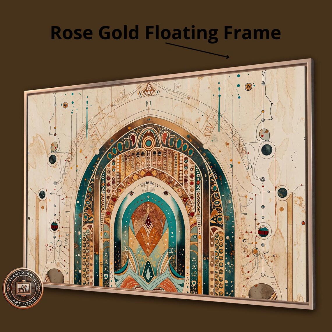 Bohemian Ornate Arch Mandala Teal Gold Geometric Mystical Art Poster - Image 3