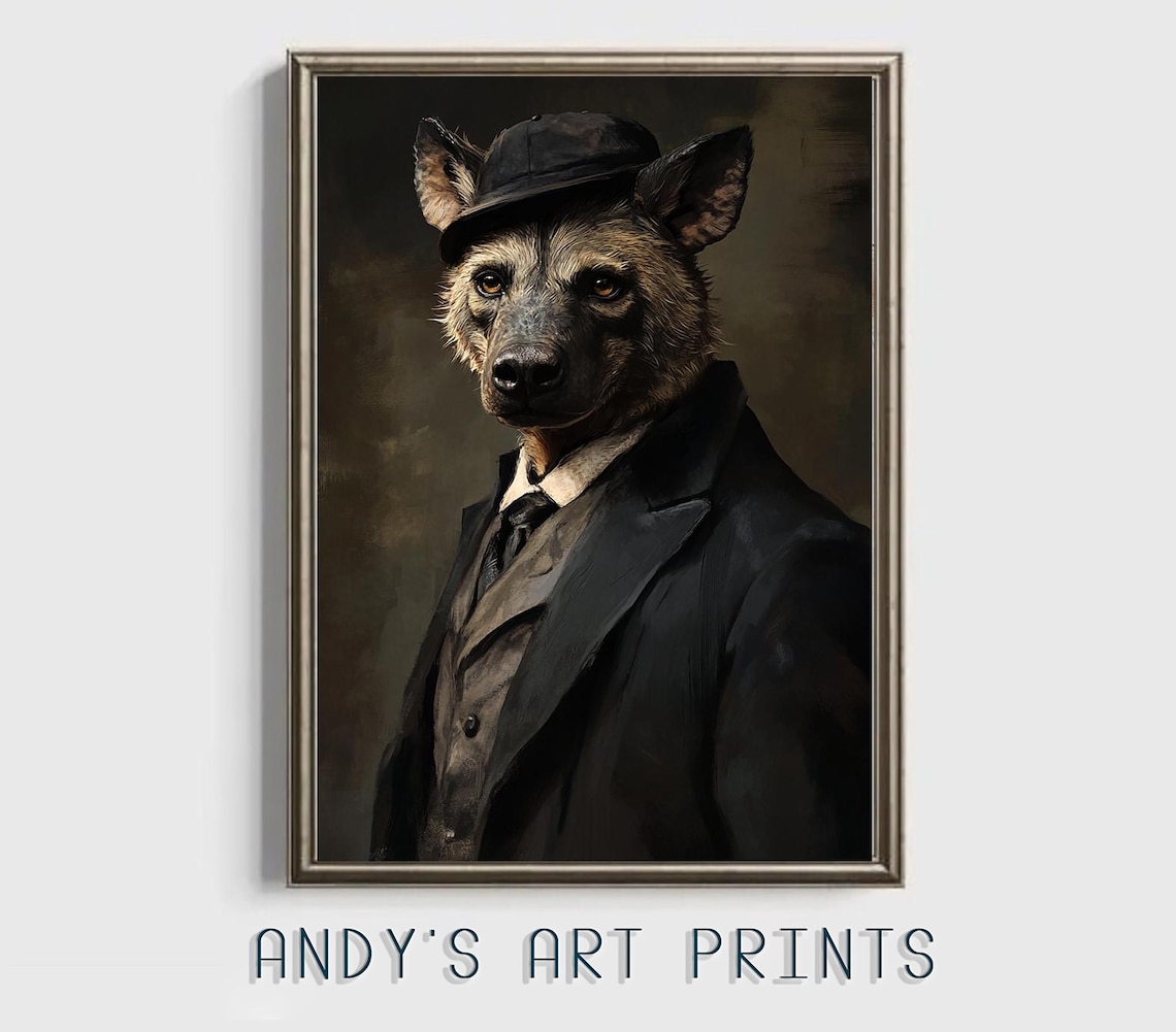 Dapper Hyena Wearing A Suit And Bowler Hat Vintage Portrait Poster - Image 3