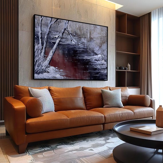 Winter River Landscape Wall Art Painting Nature Poster Oil Painting Landscape Drawing Home Decor