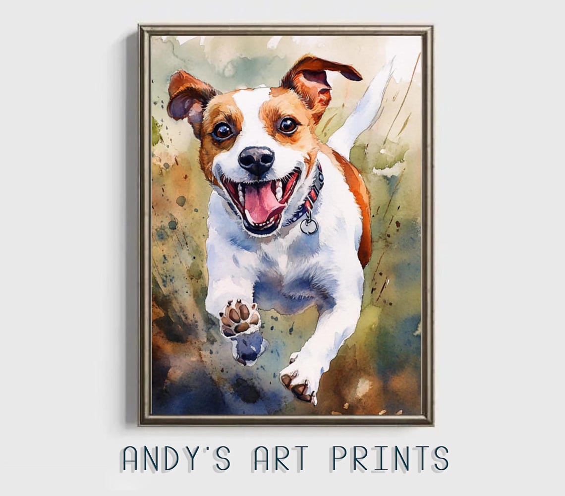 Happy Jack Russell Terrier Jumping Watercolor Pet Dog Poster - Image 2