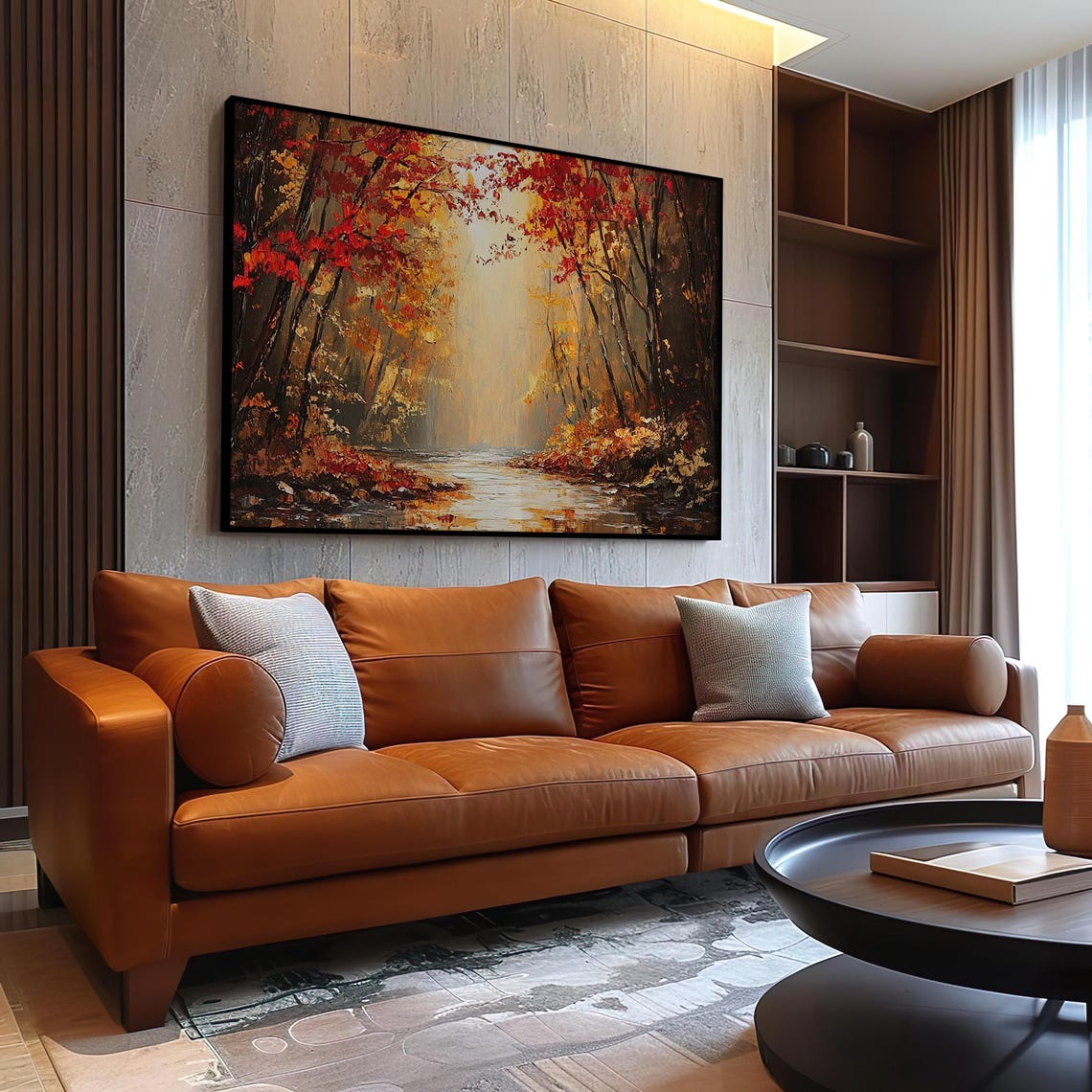Autumn Stream Winding Through a Red Leaf Forest Landscape Poster - Image 3