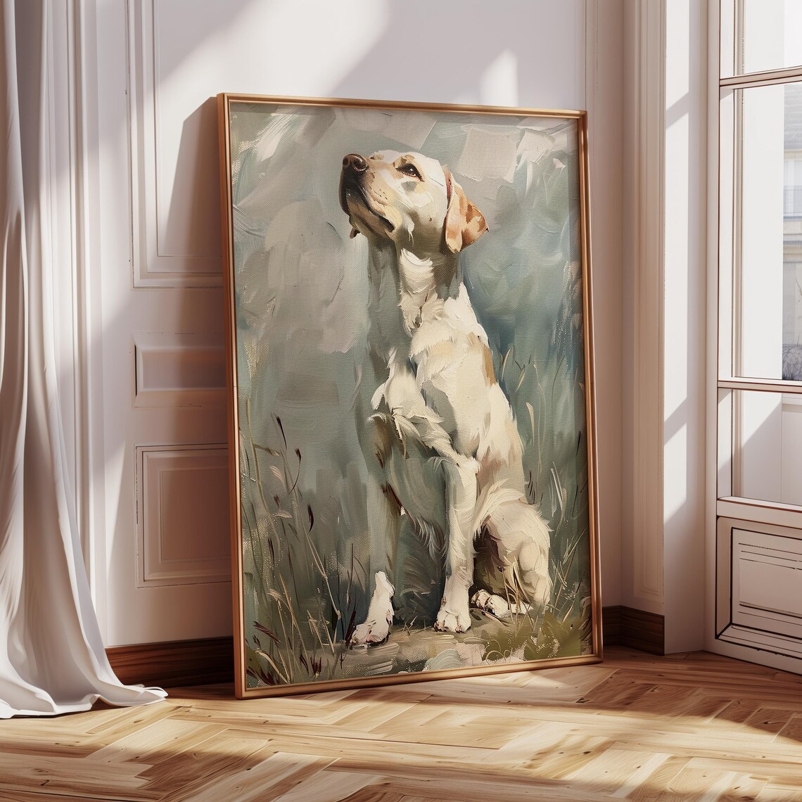 Labrador Retriever Sitting In A Sunlit Field Oil Painting Poster - Image 3