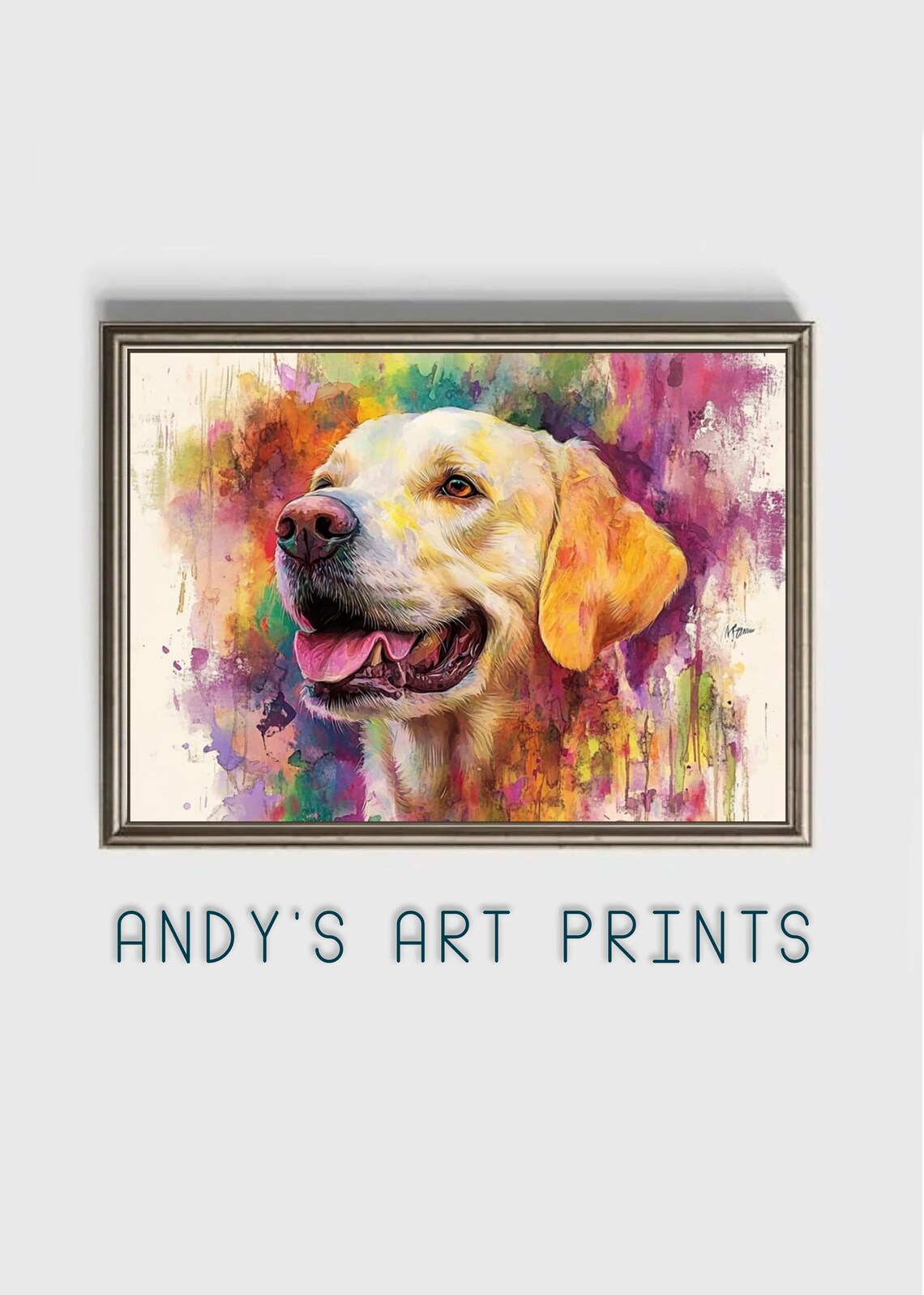 Colorful Watercolor Smiling Yellow Labrador Portrait Art Print - Image 3