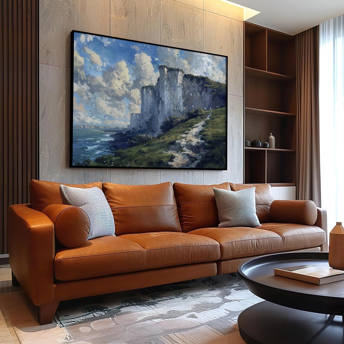 White Chalk Cliffs By The Sea Coastal Landscape Oil Painting Poster - Image 2