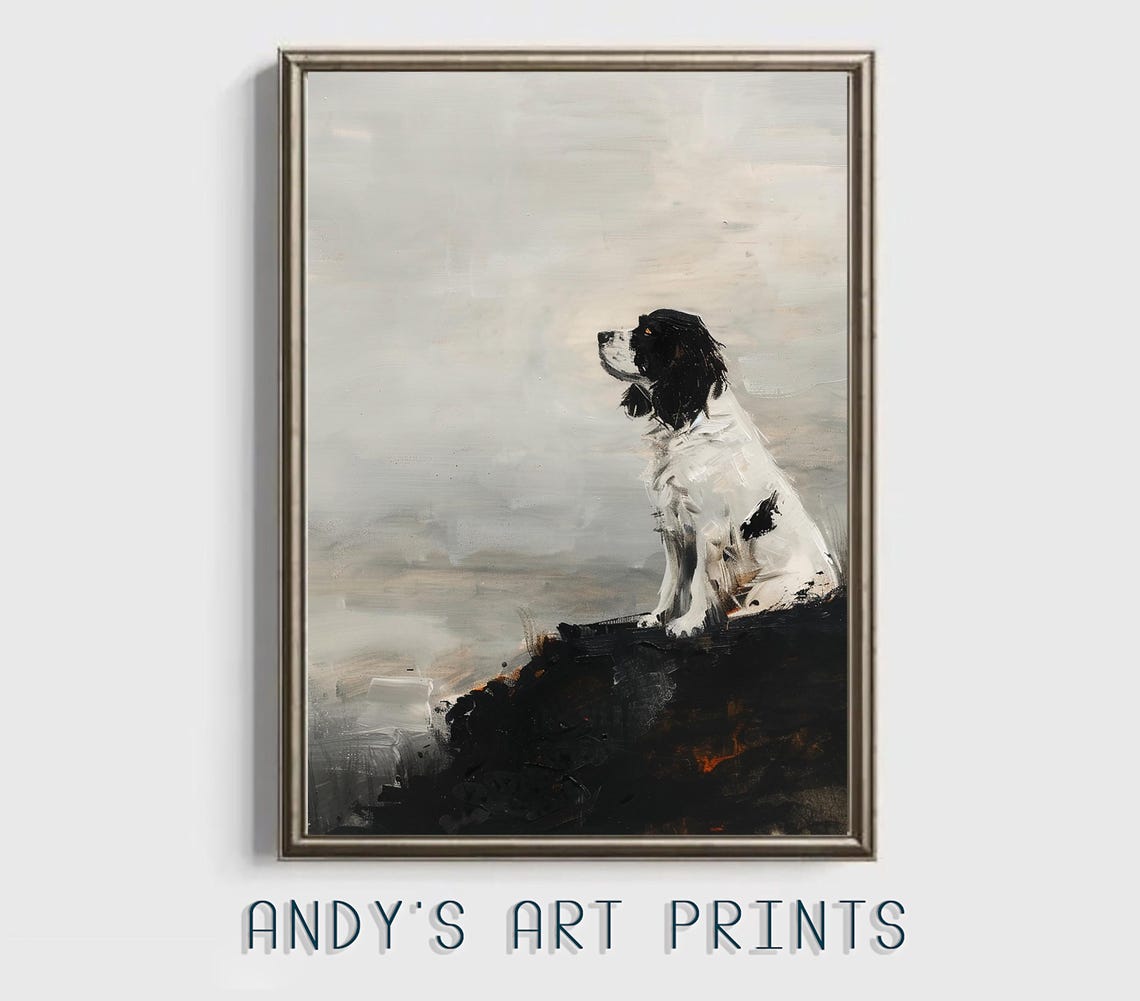 Springer Spaniel Sitting On Dark Rocks Minimalist Dog Poster - Image 2